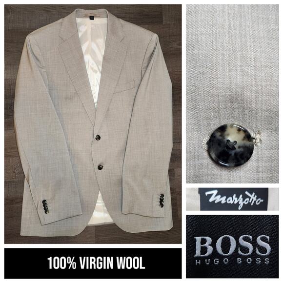 HUGO BOSS Mens Sport Coat Blazer 40R Solid Gray Marzotto Wool Two Button Notch - Picture 1 of 16